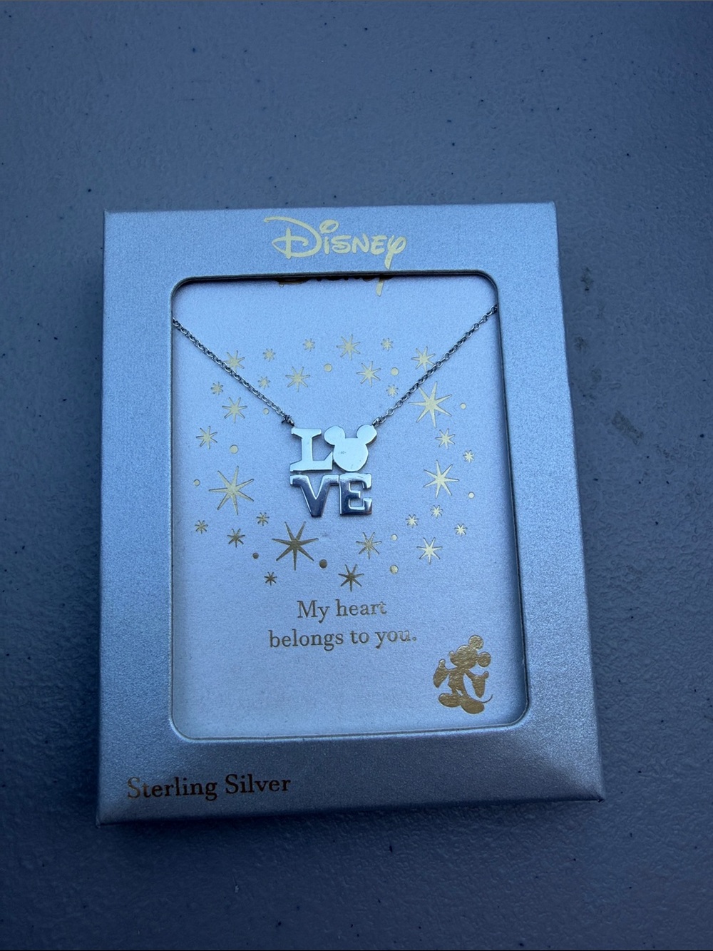 Disney Sterling Silver LOVE Pendant Necklace with Mickey Silhouette - Silver